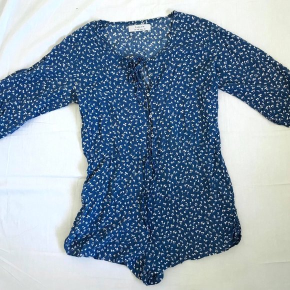 AUGUSTE 6 blue BOHO floral JUMPSUIT hippie 3/4 sleeve romper PLAYSUIT beach ♡ - Picture 6 of 10